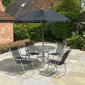 Garden Patio Furniture Set 6 Piece Including Parasol 4 Seater Foldable Chairs